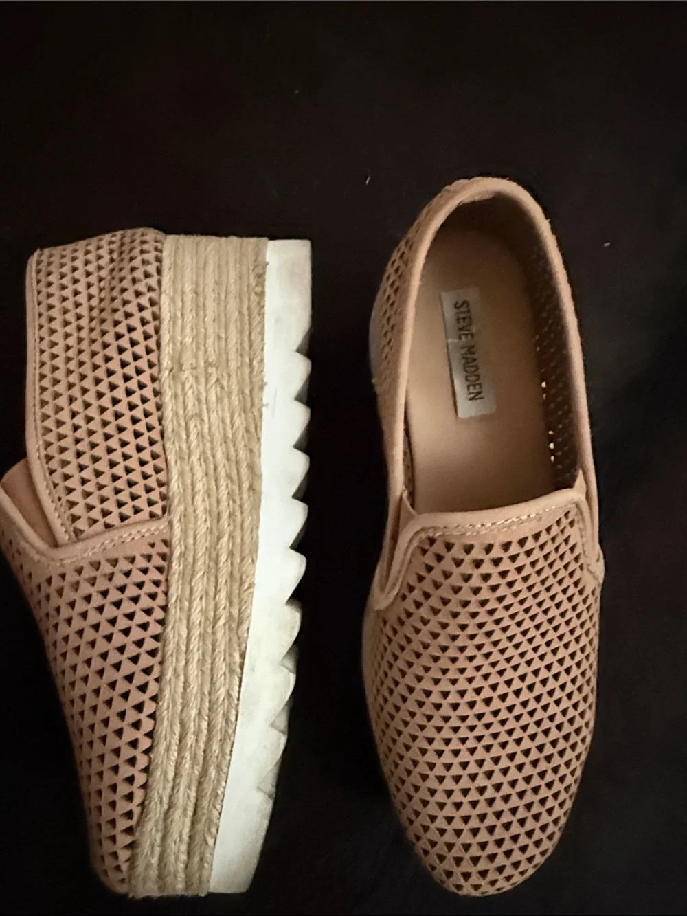 Steve Madden Nude Perforated Espadrille Platform Slip-On Sneakers